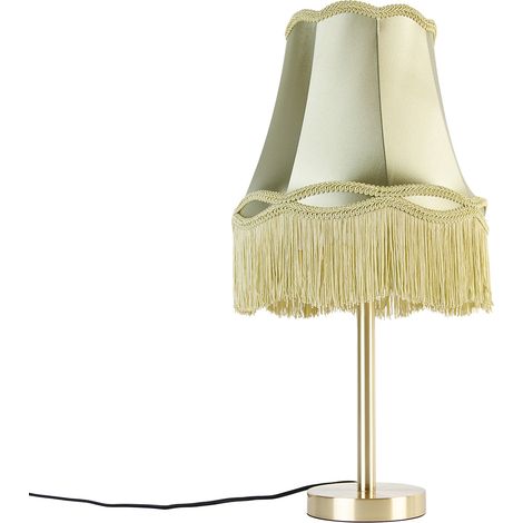 QAZQA Lampada da tavolo con paralume granny - Classico - Acciaio,Tessuto - Oro/Ottone/Verde - Tondo Max. 1 x Watt