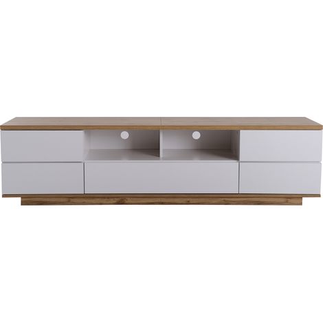 Meuble TV moderne en MDF blanc avec panneaux imitation bois 180 cm (1/5)