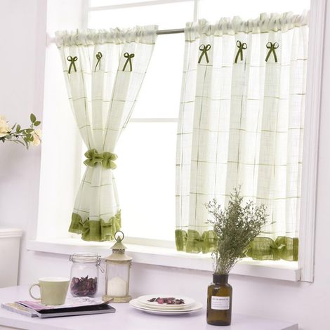 Linen cafe curtain with tiebacks, Cotton blend, green, WxH 90x90cm (1/5)