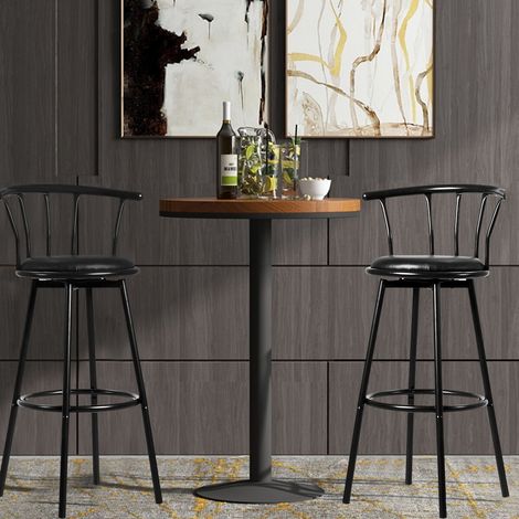2 tabourets de bar pivotants 360° en tube d'acier avec épais coussins en mousse noire (1/5)