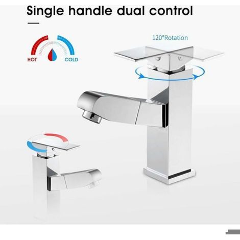 Robinet mitigeur de lavabo - Unbrand - Acier inoxydable - Douchette extractible - Interrupteur eau chaude/froide (1/5)