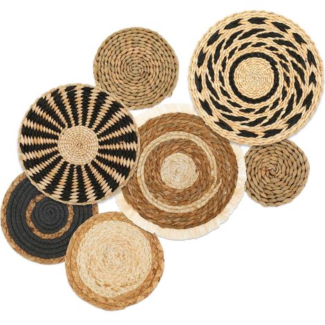 Panier Muraux Decoration Murale en Rotin Osier Decoration Murale Ronde Rotin Décoration Murale Sets de Table pour Chambre à Coucher Salle à Manger Bureau (1/5)