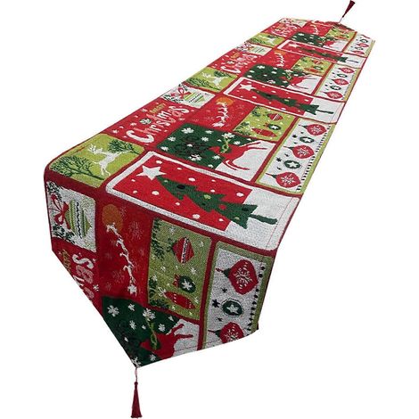 Nappe de Noël Père Noël 33 x 180 cm, chemin de table idéal pour la maison, lavable en machine, résistante à la décoloration. (1/5)