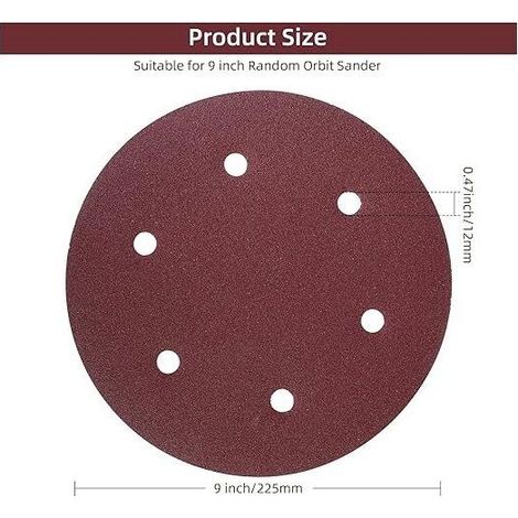 Lot de 30 disques abrasifs 225mm – Grain 120 – Auto-agrippants avec 6 trous – Pour ponçage bois. métal. verre - 30pcs (1/5)