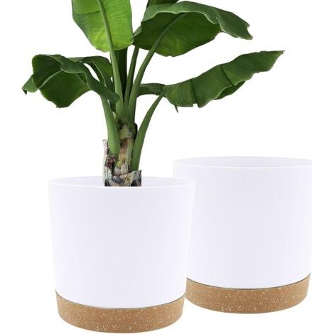 BUNTHAUS Lot de 2 Pots de Plantes 30,5cm, Pots pour Plantes d'intérieur avec Trous de Drainage et Base Amovible, Soucoupe décorative Moderne pour jardinières d'extérieur (Blanc 30,5cm) (1/5)