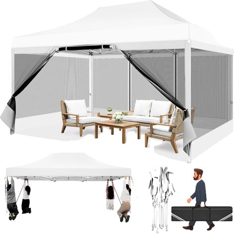 Gazebo, Design Imperméable, Protection Contre les Insectes, Blanc (1/2)