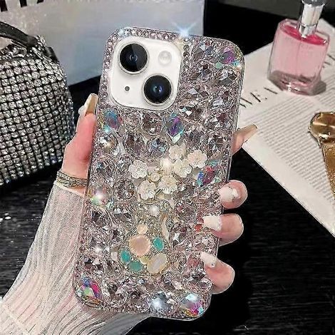 Handgefertigte, mit Strasssteinen besetzte PC-Handyhülle, Pflaumenblüten-Design, personalisierte Hartschalen-Schutzhülle für Smartphones, dünner und leichter Schutz, elegantes Blumendesign, stoßfeste (1/4)