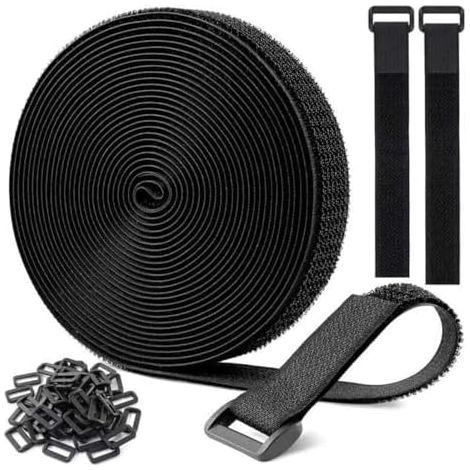 Sangles/Attaches de Câble Réutilisables Réglables Noires 5m x 2cm, avec 25 Boucles, Sangle à Crochet Découpable la Longueur, pour Gestion des Câbles et Rangement, Noire -