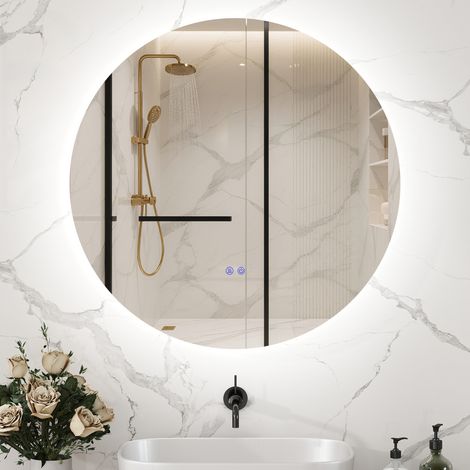 Miroir rond lumineux LED de salle de bain Ø 60 cm mural avec éclairage interrupteur tactile système antibuée  29 W gris