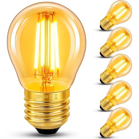 Lot de 6 - Ampoule LED - Culot E27 - Forme G45 Filament Rétro - Verre Ambré Blanc Chaud 2200K - Décoration Intérieur Restaurant Café Bar - Ambre - 4,5x7,6cm (1/5)