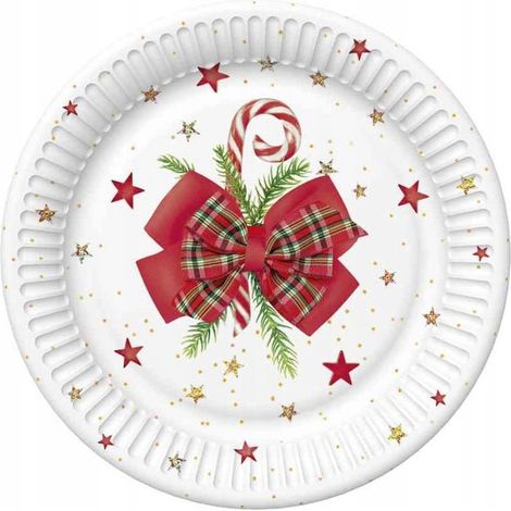 Piatti di carta con fiocco e stella natalizia, 18 cm, 8 pezzi.