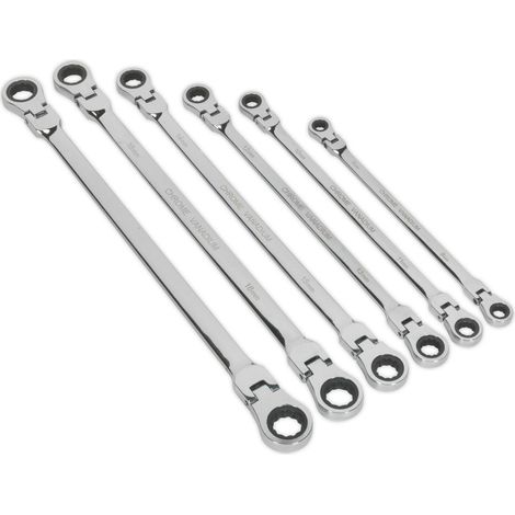 Sealey Premier Extra-Long Flexi-Head Double End Ratchet Ring Spanner Set 6pc AK63832 (1/2)