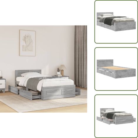 vidaXL Cadre de lit avec tête de lit sans matelas gris béton 75x190 cm (1/5)