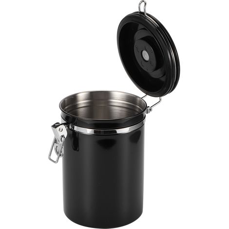 Boîte de conservation L-BEANS avec couvercle à fermeture hermétique, boîte à café, boîte à thé, en acier inoxydable, noire, 1,8 L (1/5)