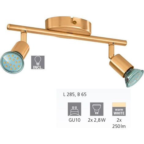 Eglo 2er LED Spot Buzz messing 28,5 x 6,5 cm GU10, warmweiß Deckenlampen & Kronleuchter (1/5)