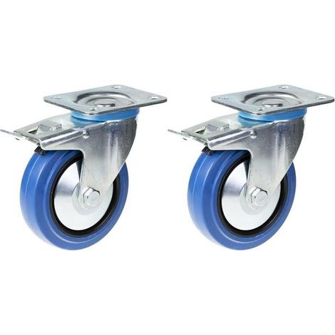 Rollen - 125 mm - Blauer Gummi - Drehbar - Satz von 2