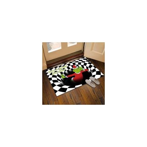 Tapis de porte d'entrée illusion 3D de Noël, antidérapant, pour intérieur et extérieur, avec un monstre vert en 3D. Tapis moelleux à effet visuel 3D, 50 x 80 cm (Style A)