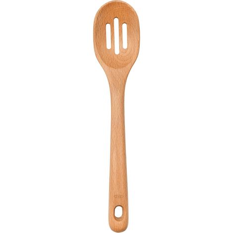 1 Cuillère en bois avec fentes, Résistant chaleur 200°C, Bois naturel, Cuisine quotidienne (1/5)