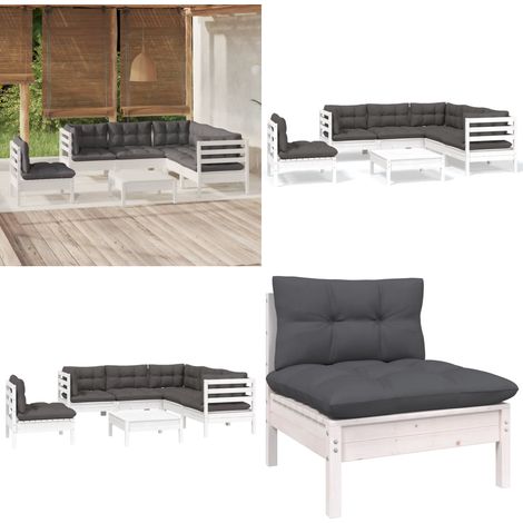 Salon de jardin 6 pcs avec coussins blanc bois de pin - Ensemble Salon De Jardin - Mobilier De Jardin - Salon De Patio - Meubles De Jardin - Chaise Longue - Home & Living (1/5)