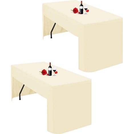 Lot de 2 nappes beige 183cm pour tables pliantes avec dos ouvert