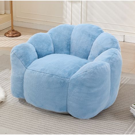 Poltrona loto compatta blu in tessuto peluche effetto velluto, senza montaggio, HAVRYA (1/5)