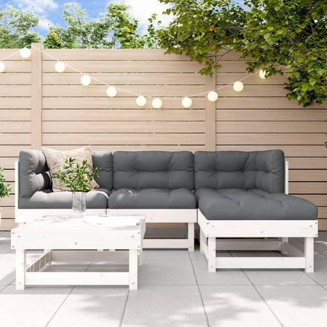 Salon de jardin 5 pcs blanc bois massif de pin (1/5)