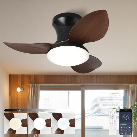 Ventilateur de plafond silencieux avec lumière LED et télécommande, lustre ventilateur 3 pales, moteur DC 6 vitesses, dimmable, 65 cm – idéal salon, bureau, chambre – finition bois noir (1/5)