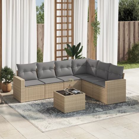 vidaXL Salon de jardin avec coussins 7 pcs beige résine tressée (1/4)