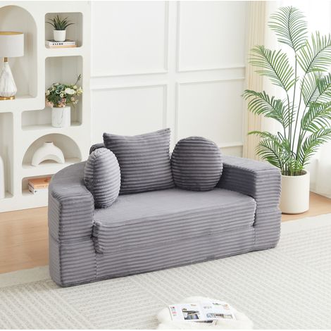 4-in-1 Schlafsofa 180 x 92 x 84 cm aus Schaumstoff, grauer Cordstoff, platzsparend – MEUBLIV (1/5)