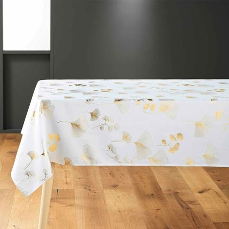 Nappe Imprimé Métallisé "Bloomy" 150x300cm Blanc & Or (1/3)