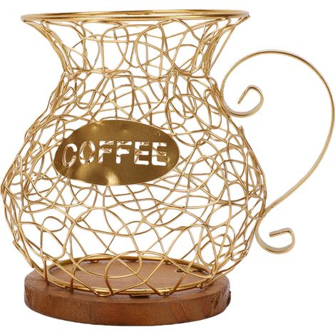 Organisateur de capsules de café robuste et polyvalent, panier de rangement pour capsules de café, idéal pour la cuisine, le comptoir ou le bureau (doré) (1/5)
