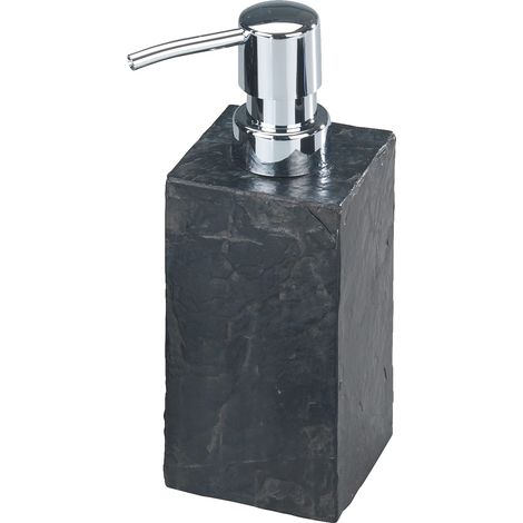WENKO Dispenser sapone Slate Rock - finitura effetto ardesia Capacità: 0.25 l, Poliresina, 8.2 x 17 x 5.9 cm, Grigio antracite (1/5)