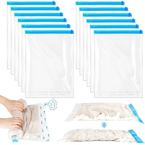 Lot de 12 sacs sous vide 35x50cm Idéal pour le voyage, compressible sans aspirateur, pour vêtements et accessoires (1/5)