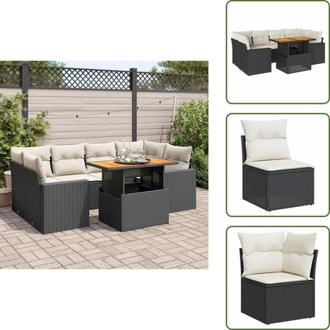 Cuscini per seduta - vidaXL Set Divani da Giardino con Cuscini 7pz Nero Polyrattan - Cuscini per schienale