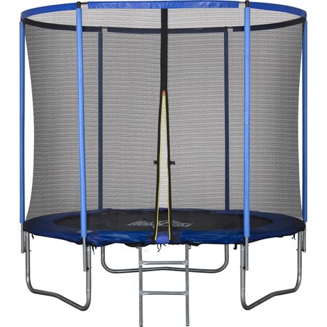 Trampolino elastico da esterno Ø244x240cm blu e nero con rete di sicurezza e bordo imbottito