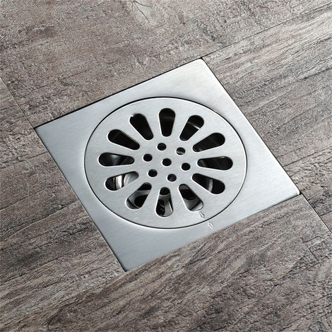 Carré Drain De Plancher en Acier Inoxydable avec Passoire Filtre, Grille Douche, Siphon De Sol Anti-Odeur (1/4)