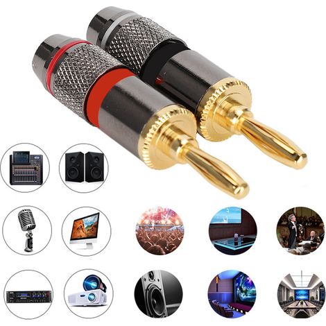 Connecteur de câble audio pour haut-parleur, fiche banane en cuivre pur plaqué or 24 carats (1/5)