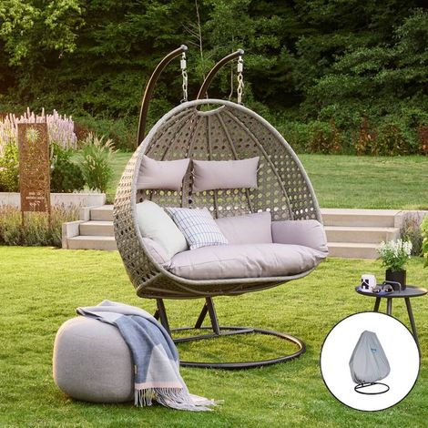 HOME DELUXE - Polyrattan Hängesessel mit Regenabdeckung TWIN Farbe: Grau, Ausstattung: Mit Regenabdeckung Poly Rattan Hängesessel Hängekorb