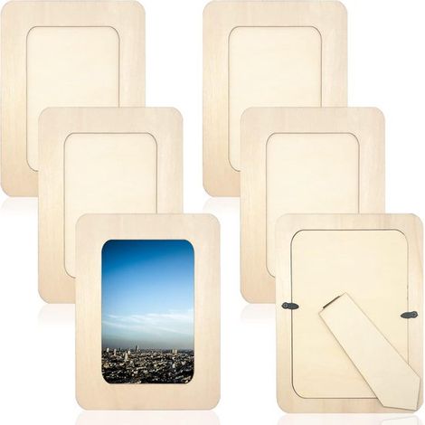 Cadre photo - 6 pièces - À poser - Cadre photo en bois - Cadres photo classiques en bois - Kit de cadres rectangulaires à bricoler - Convient pour la décoration de table et les projets de bricolage, D (1/5)