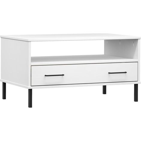 vidaXL Couchtisch mit Metallbeinen Weiß 85x50x45 cm Holz OSLO