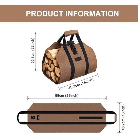 Sac de Transport pour Bois de Chauffage - Toile, Portable, Cheminées, Poêles à Bois, Bûches, Camping, Plage (100 x 46 cm)