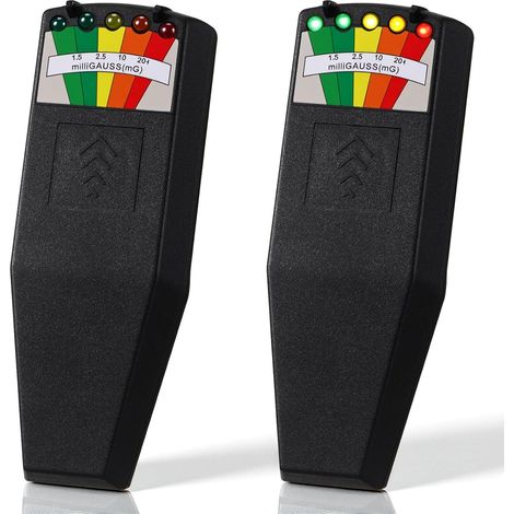 Lot de 2 détecteurs de champs électromagnétiques pour équipement de chasse aux fantômes, détecteur de champ magnétique à 5 LED pour inspections à la maison, au bureau et en extérieur, piles 9 V (1/5)