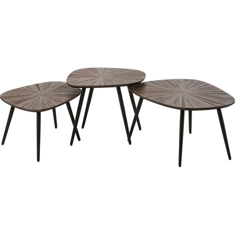 Set de 3 tables basses en bois marron - marron foncé et noir (1/5)