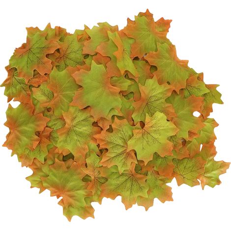 100 feuilles d'érable artificielles/sachet pour la décoration de table lors de fêtes d'automne, mariages et autres réceptions (vert). (1/5)