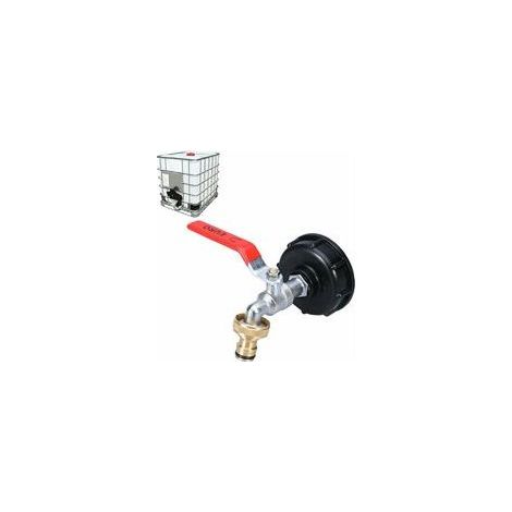 IBC Robinet Cuve 1000L Robinet Recuperateur Eau De Pluie, Adaptateur De Réservoir d'eau IBC 1/2" Double Robinet Recuperateur Eau De Pluie,Robinet en laiton en Fabriqué en PP Filetage Gros 60 MM (3/4) (1/5)