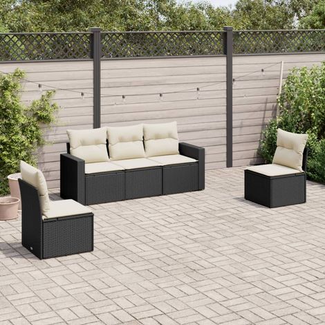 Teenpull – 5-tlg. Garten-Sofagarnitur mit Kissen Schwarz Poly Rattan (1/3)