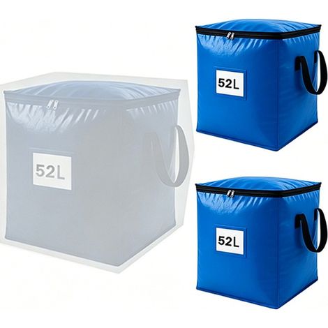 Sac de rangement pour couette en coton grande capacité, tissé en PE, pliable et portable, bleu 90 L et bleu 51 L (lot de 2) (1/5)