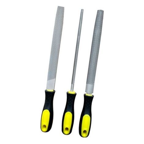 3pcs carbon steel metal files, including 200mm flat, round and half round file, professional metal and wood file kit with soft handle for metal and wood. (1/5)