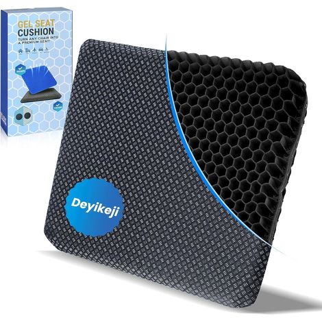 Gel Seat Cushion, Office Chair Cushion Relieves Coccyx Pressure with Removable and Washable Cover for Car/Office/Home (Deep Black, 47 x 44 x 4) (1/5)