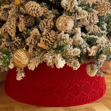Jupe de sapin de Noël tricotée avec pinces, ajustable, blanche, grande taille.